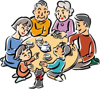家族でテーブルを囲み話し合うイラスト