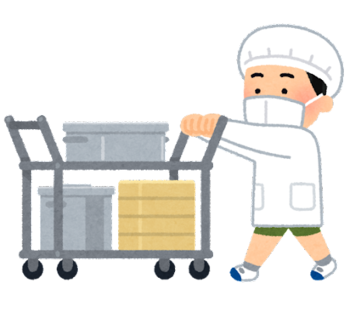 給食のカートを押す男子のイラスト