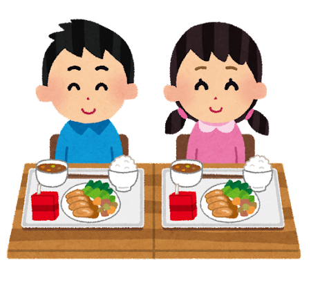 給食のカートを押す男子のイラスト