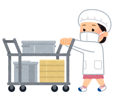 給食のカートを押す女子のイラスト
