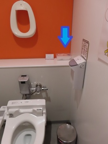 市役所本庁舎1階西の女子トイレ個室内の設置状況の写真