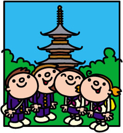 学生が寺を見学しに行くイメージ