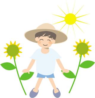 ひまわりと男の子のイラスト