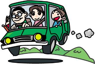 車でお出かけしている家族のイラスト