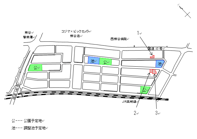上石第一土地区画整理事業保留地の位置図