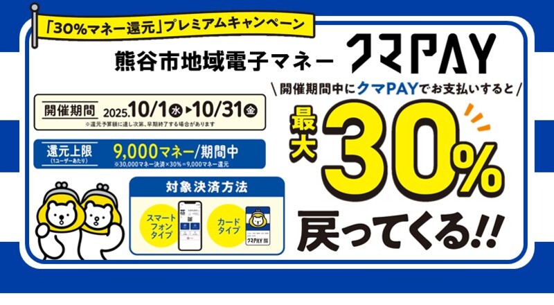 クマPAY「30パーセントマネー還元」プレミアムキャンペーン