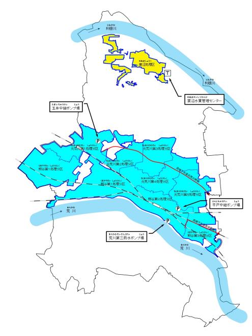 熊谷市内の下水道施設の地図