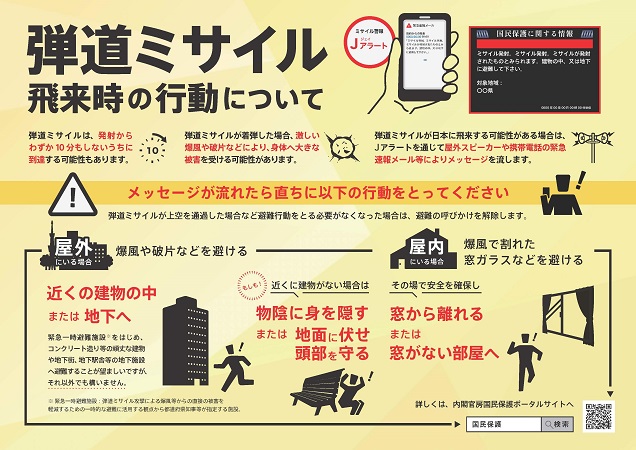 弾道ミサイル飛来時の行動リーフレット