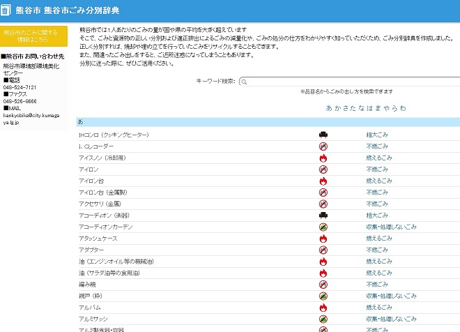 熊谷市ごみ分別辞典