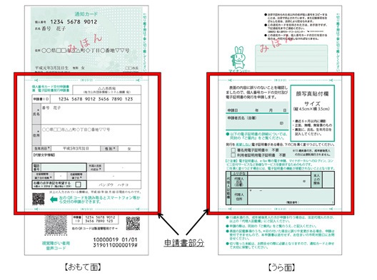 通知カードと一緒に送付された申請書部分